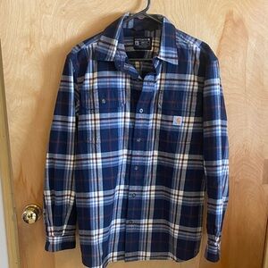 Carhartt Men's Navy and White Plaid Button Down Shirt